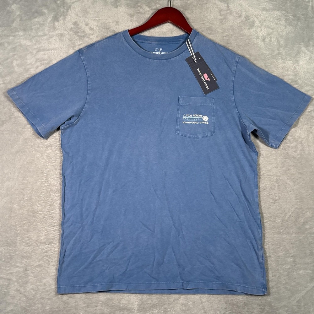 Vineyard Vines Shirt Mens M Club Blue Surf USA Pickleball Graphic Pocket Tee